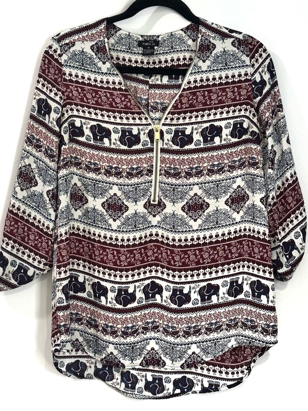 Rue21 Blouse Womens Medium Elephant Bohemian Geometric Print Top